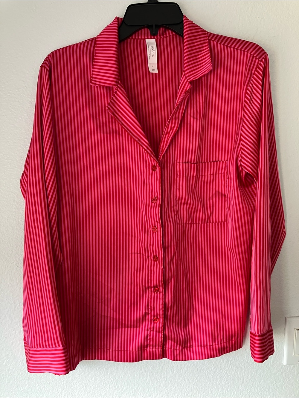 Auden Silky Striped Women's Pajama Top - Hot Pink & Red Medium
